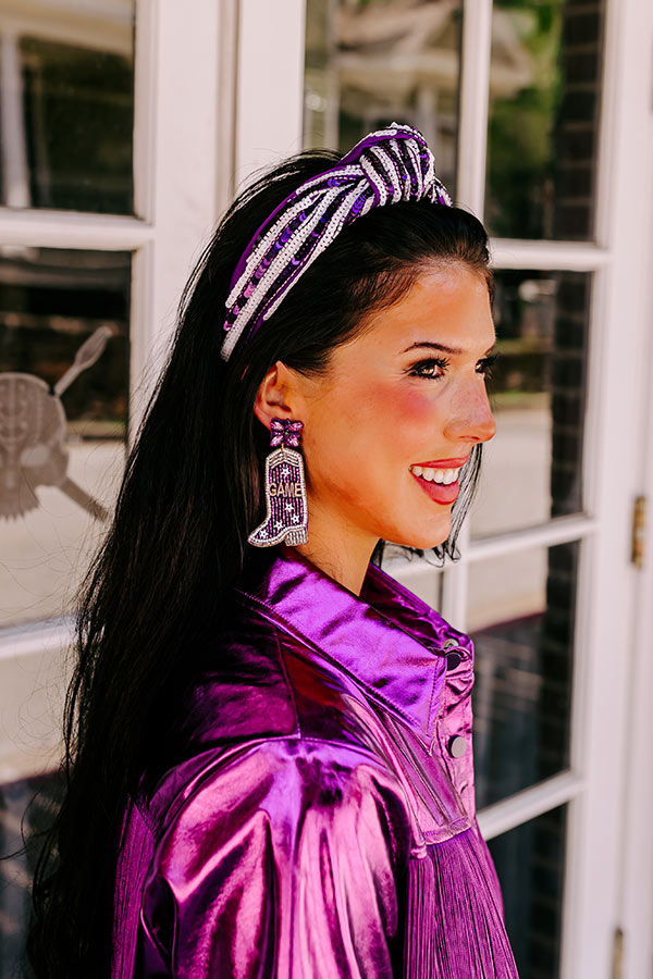 Extra Points Only Sequin Headband In Purple/White