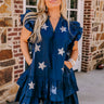 Under The Stadium Lights Ruffle Mini Dress in Navy Curves Image - 1