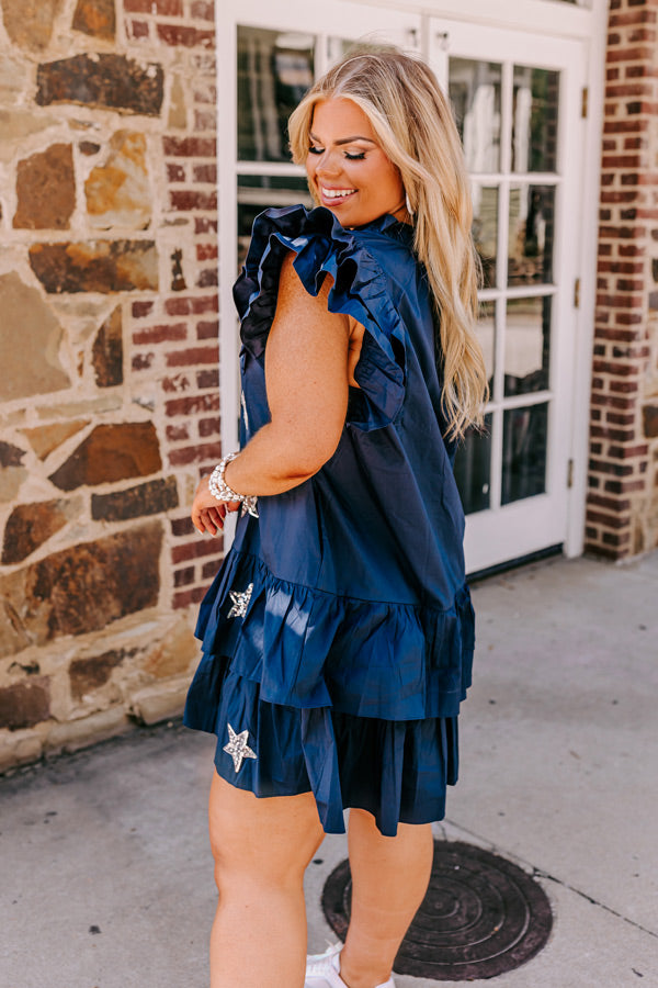 Under The Stadium Lights Ruffle Mini Dress in Navy Curves Image - 5