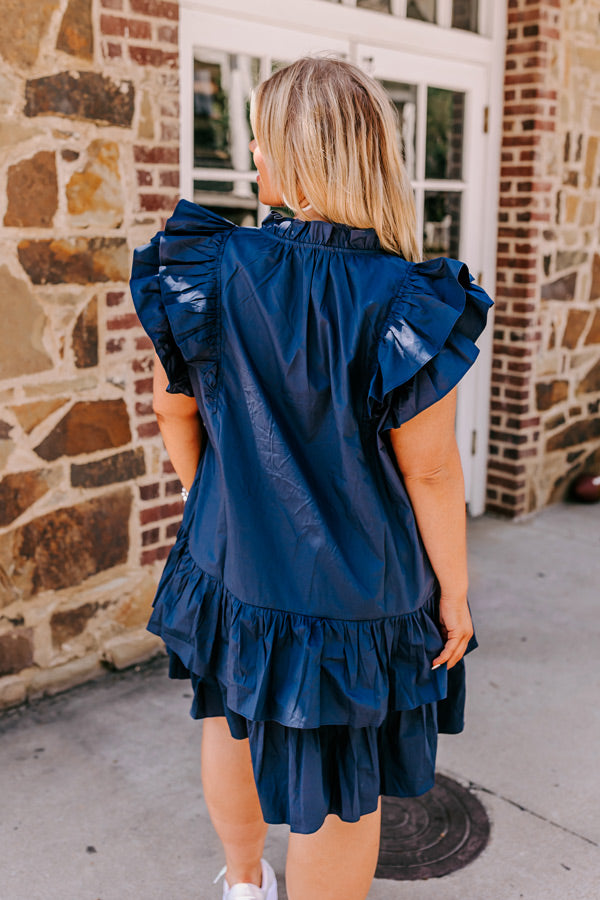 Under The Stadium Lights Ruffle Mini Dress in Navy Curves Image - 2
