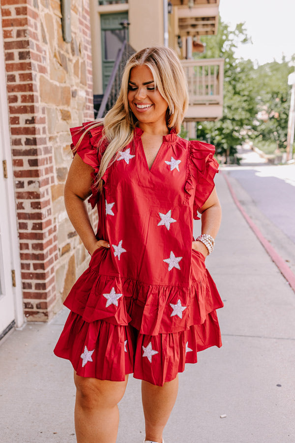 Under The Stadium Lights Ruffle Mini Dress in Crimson Curves Image - 2