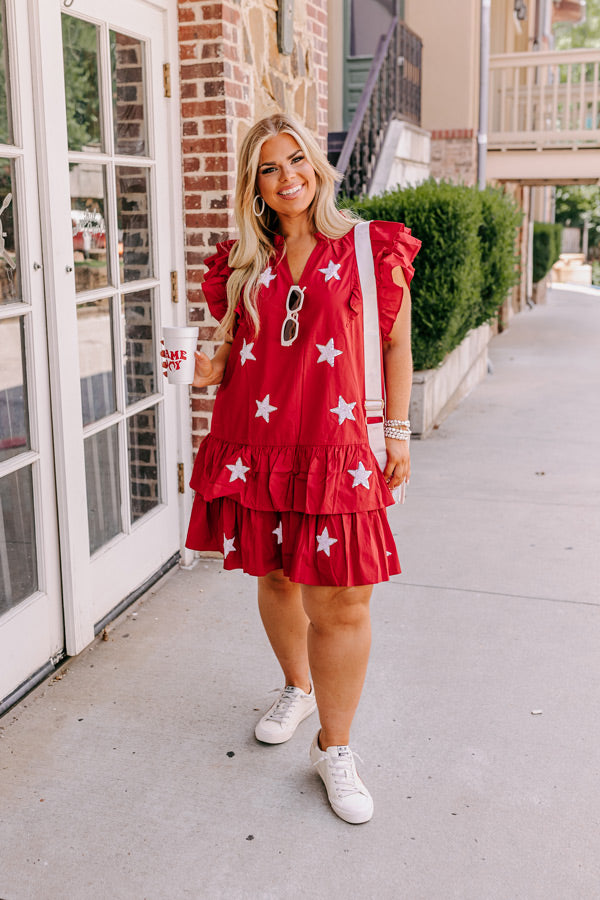Under The Stadium Lights Ruffle Mini Dress in Crimson Curves Image - 1