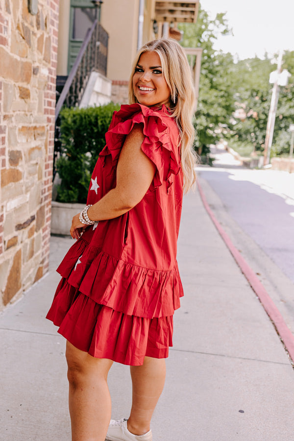 Under The Stadium Lights Ruffle Mini Dress in Crimson Curves Image - 3