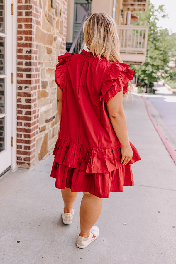 Under The Stadium Lights Ruffle Mini Dress in Crimson Curves Image - 4