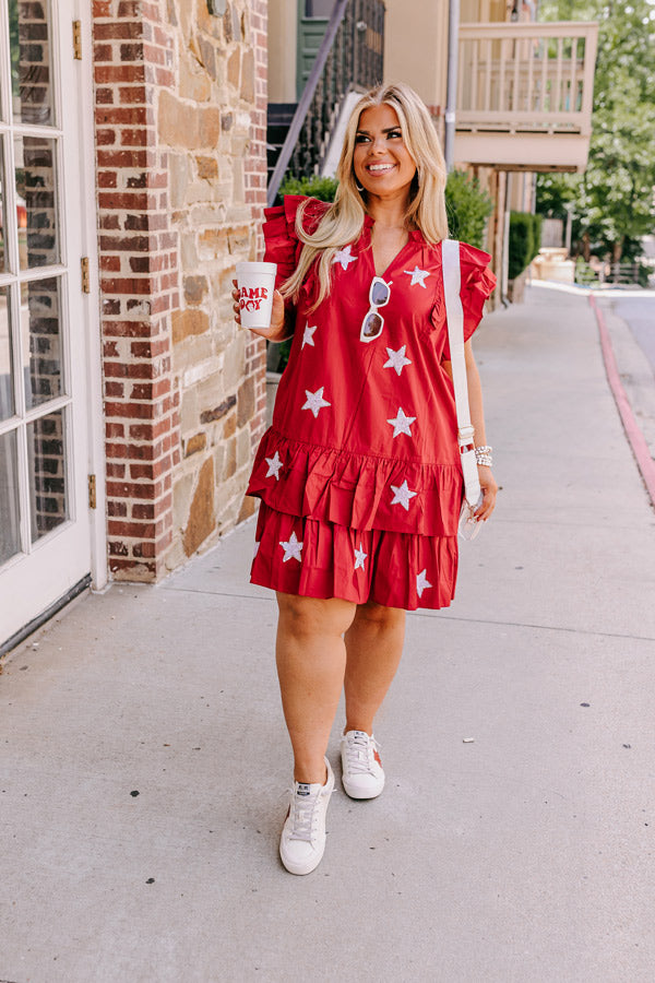 Under The Stadium Lights Ruffle Mini Dress in Crimson Curves Image - 5