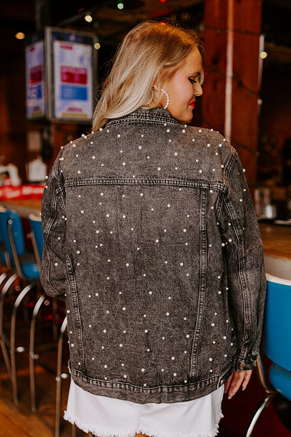 The Juni Embellished Denim Jacket In Black Curves Image - 4