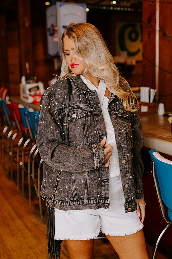 The Juni Embellished Denim Jacket In Black Curves Image - 1