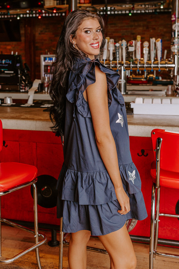 Under The Stadium Lights Ruffle Mini Dress in Navy Image - 3
