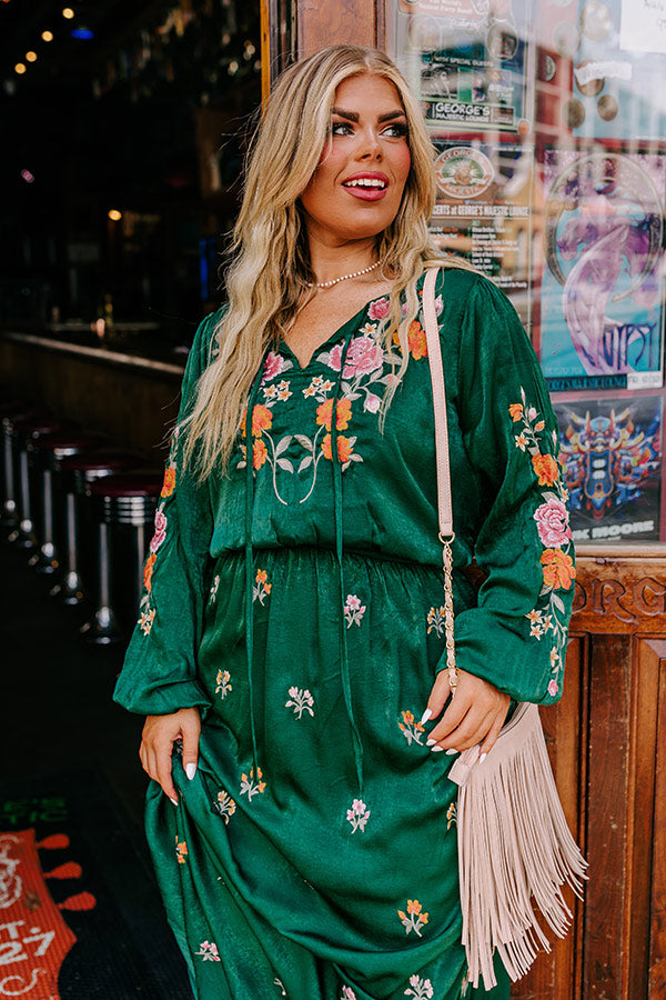 Whispering Sweet Nothings Embroidered Maxi In Hunter Green Curves Image - 2