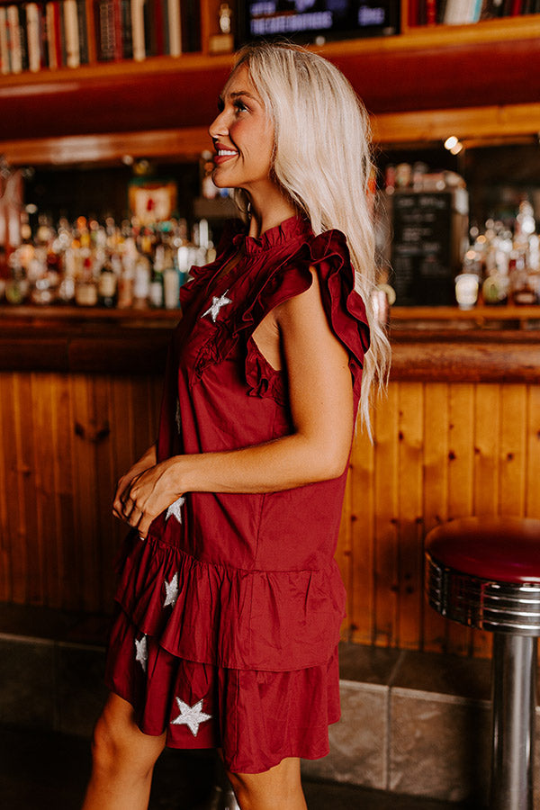 Under The Stadium Lights Ruffle Mini Dress in Maroon Image - 3
