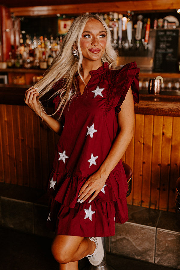 Under The Stadium Lights Ruffle Mini Dress in Maroon Image - 2
