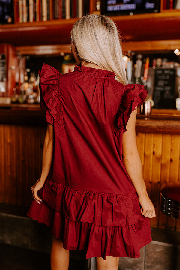 Under The Stadium Lights Ruffle Mini Dress in Maroon Image - 4