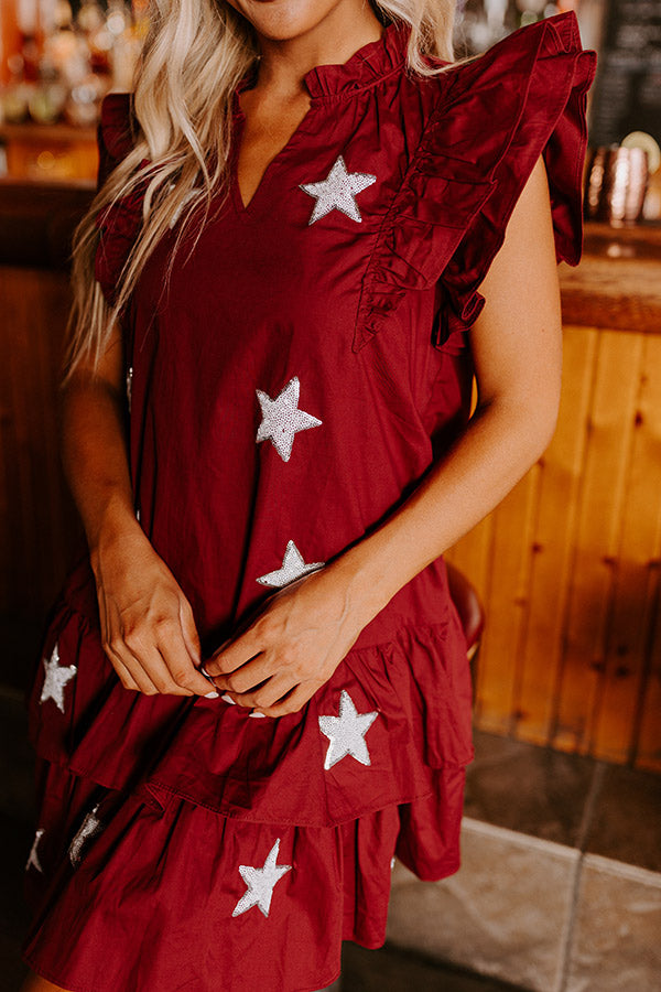 Under The Stadium Lights Ruffle Mini Dress in Maroon Image - 5