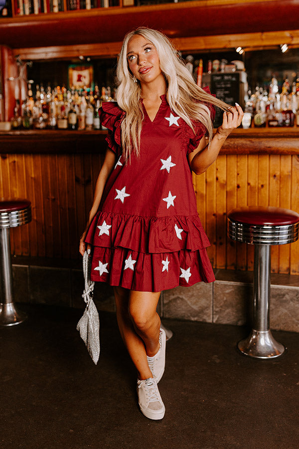 Under The Stadium Lights Ruffle Mini Dress in Maroon Image - 1