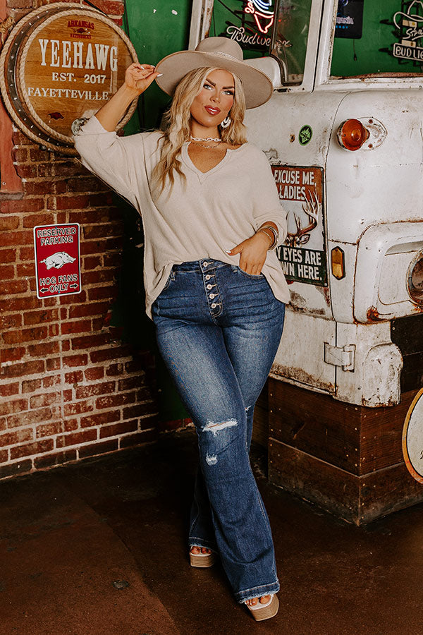 KanCan The Nikky Midrise Distressed Flare in Dark Wash Curves Image - 1