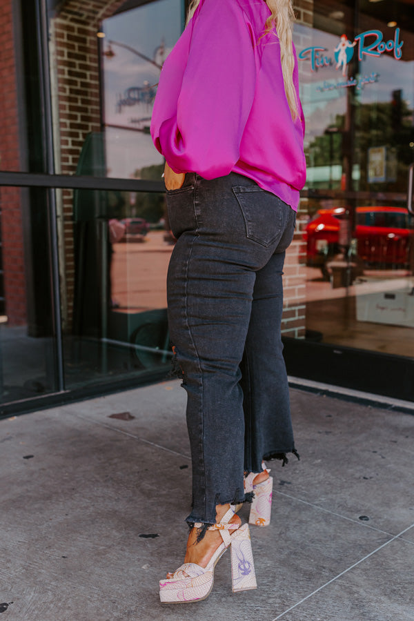 Risen The Polliana High Waist Distressed Jean in Black Curves Image - 4