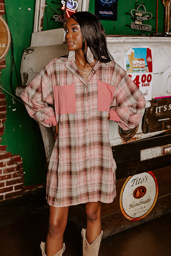 Bring The Cocoa Flannel Dress In Pink Image - 2
