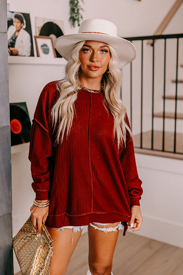 Cozy Little Spot Waffle Knit Top in Dark Rust Image - 1