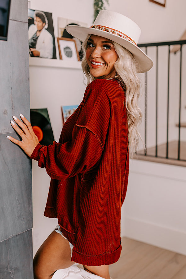 Cozy Little Spot Waffle Knit Top in Dark Rust Image - 2