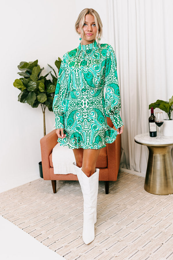 Roaming The City Paisley Mini Dress In Green Image - 2