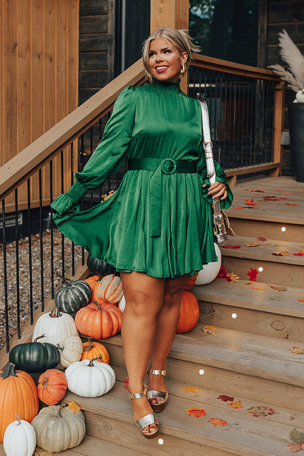 Prosecco Splash Mini Dress In Hunter Green Curves Image - 1