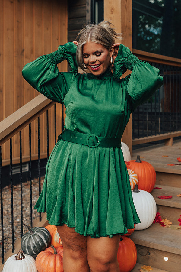 Prosecco Splash Mini Dress In Hunter Green Curves Image - 2