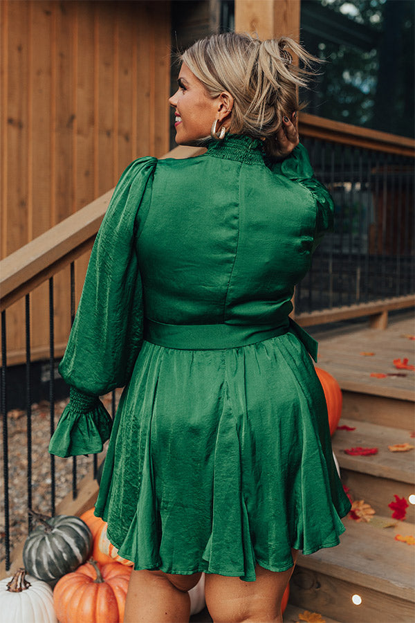 Prosecco Splash Mini Dress In Hunter Green Curves Image - 3
