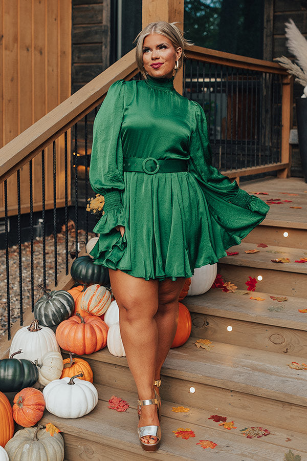 Prosecco Splash Mini Dress In Hunter Green Curves Image - 4
