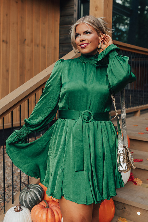 Prosecco Splash Mini Dress In Hunter Green Curves Image - 5