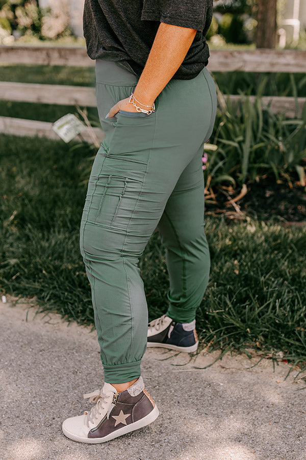 Ivy League Style High Waist Butter Soft Joggers In Light Forest Curves Image - 2