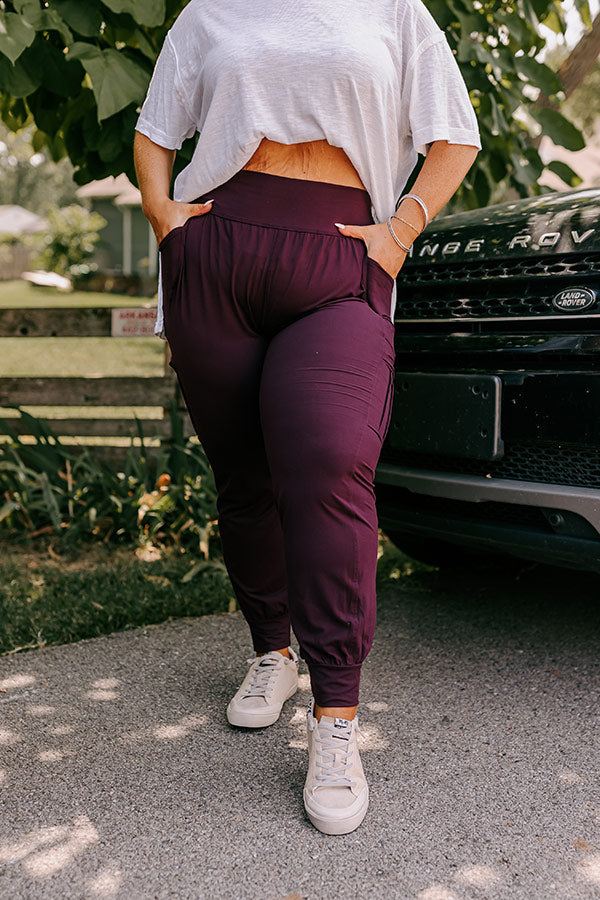 Ivy League Style High Waist Butter Soft Joggers In Royal Plum Curves Image - 2