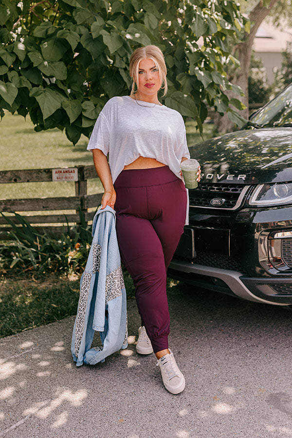 Ivy League Style High Waist Butter Soft Joggers In Royal Plum Curves Image - 1