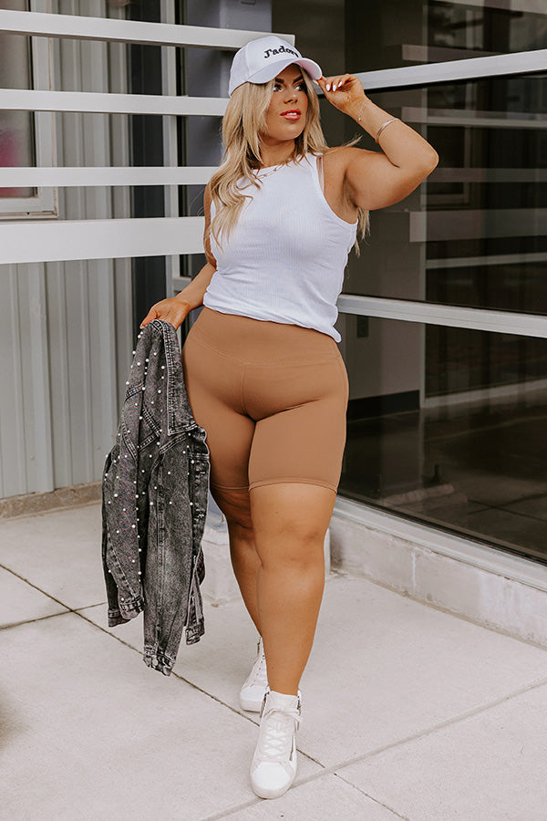 Favorite Adventure Butter Soft Biker Shorts In Camel Curves Image - 1