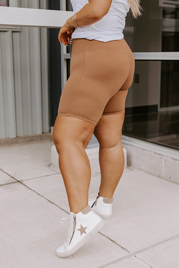 Favorite Adventure Butter Soft Biker Shorts In Camel Curves Image - 3