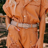 Daring Stares Embellished Faux Leather Belt In Taupe Image - 1