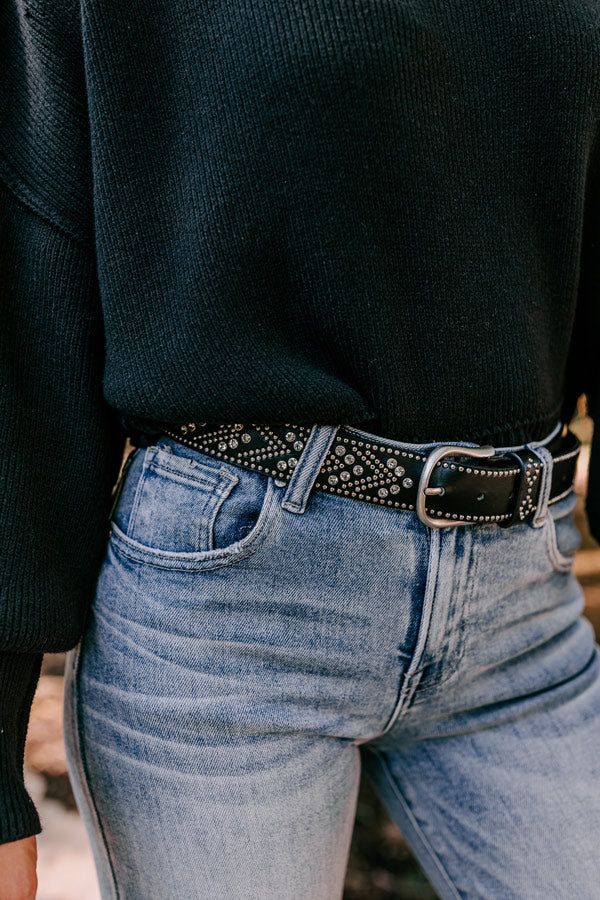Daring Stares Embellished Faux Leather Belt In Black Image - 2
