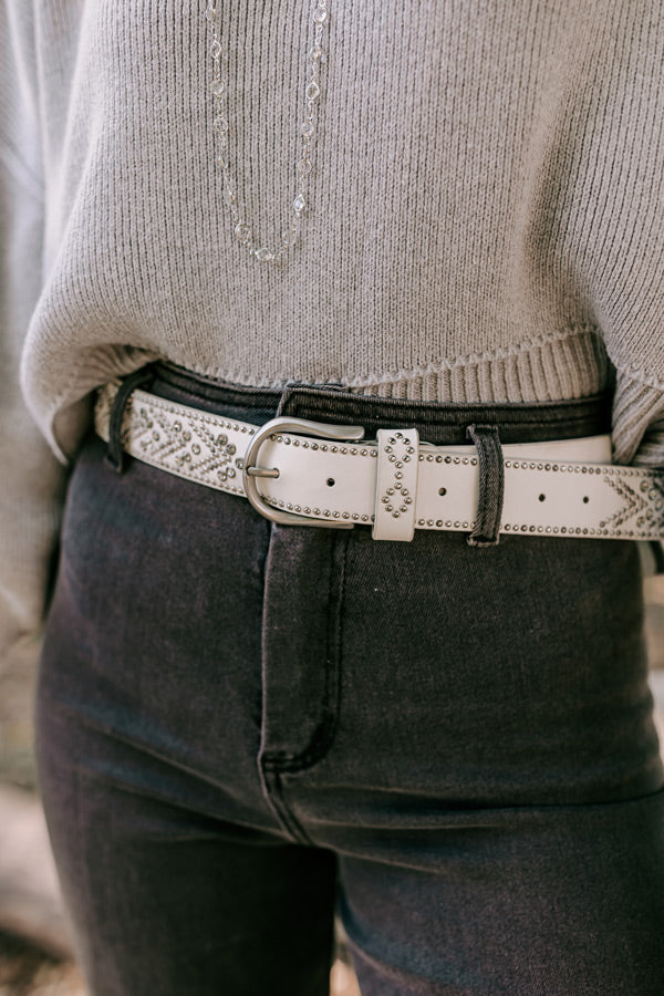 Daring Stares Embellished Faux Leather Belt In White Image - 3