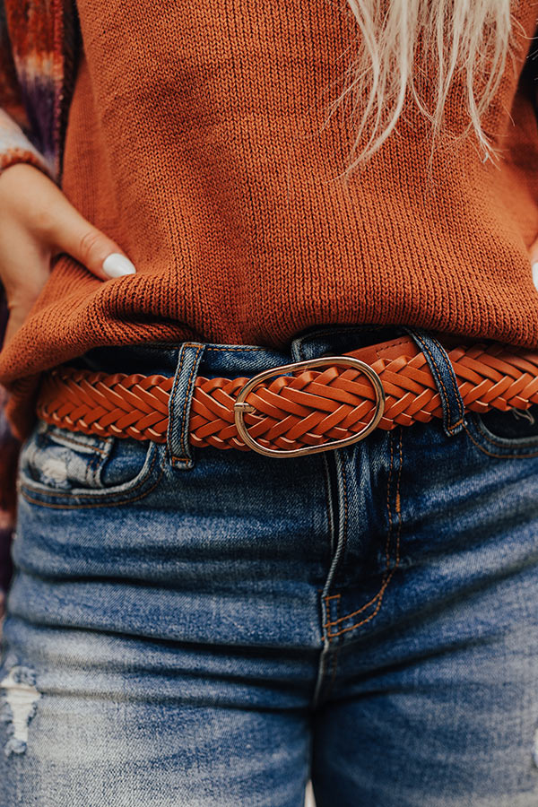 Stay Updated Faux Leather Woven Belt In Maple Image - 2