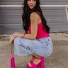 The Reagan Faux Suede Platform Heel In Fuchsia Image - 1