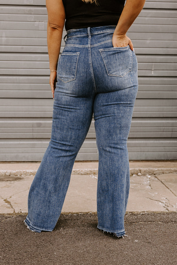 Risen The Sequoia High Waist Distressed Flare in Dark Wash Curves Image - 3