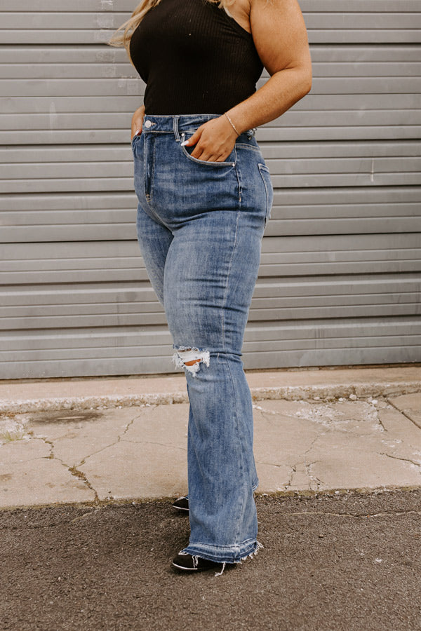Risen The Sequoia High Waist Distressed Flare in Dark Wash Curves Image - 2