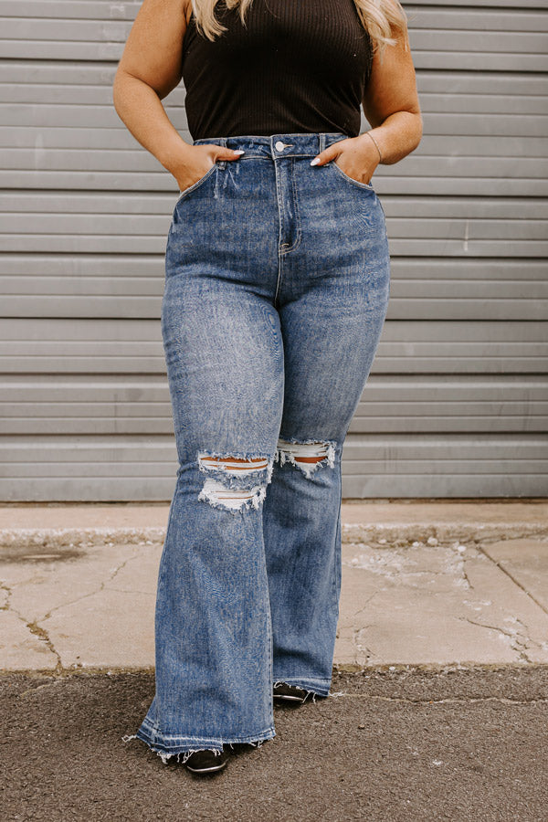 Risen The Sequoia High Waist Distressed Flare in Dark Wash Curves Image - 1