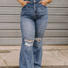 Risen The Sequoia High Waist Distressed Flare in Dark Wash Curves Image - 1
