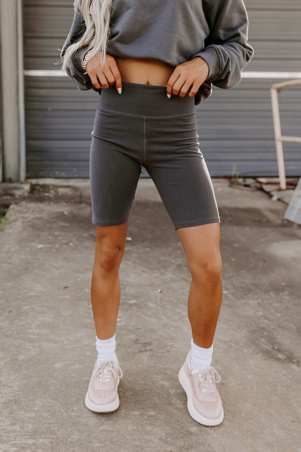 Sporty Spice Butter Soft High Waist Biker Shorts In Charcoal Image - 4