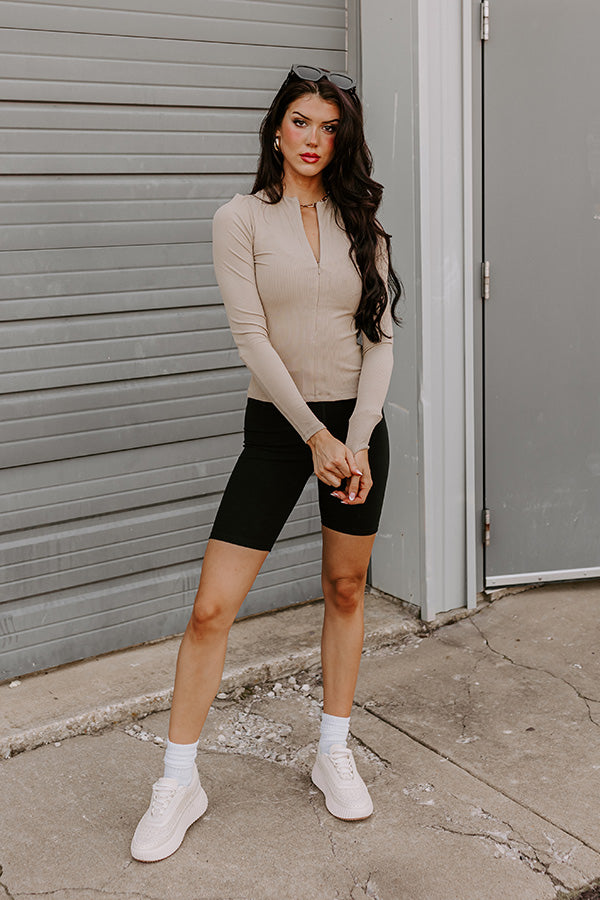 Pilates Please Flex Ribbed Half Zip Long Sleeve In Beige Image - 2