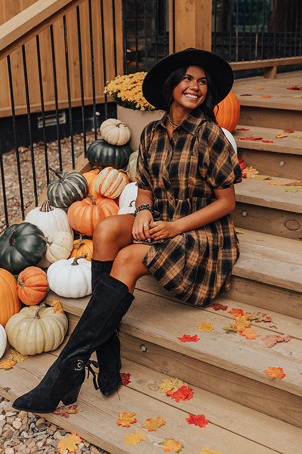 Never Pretend Plaid Dress In Camel