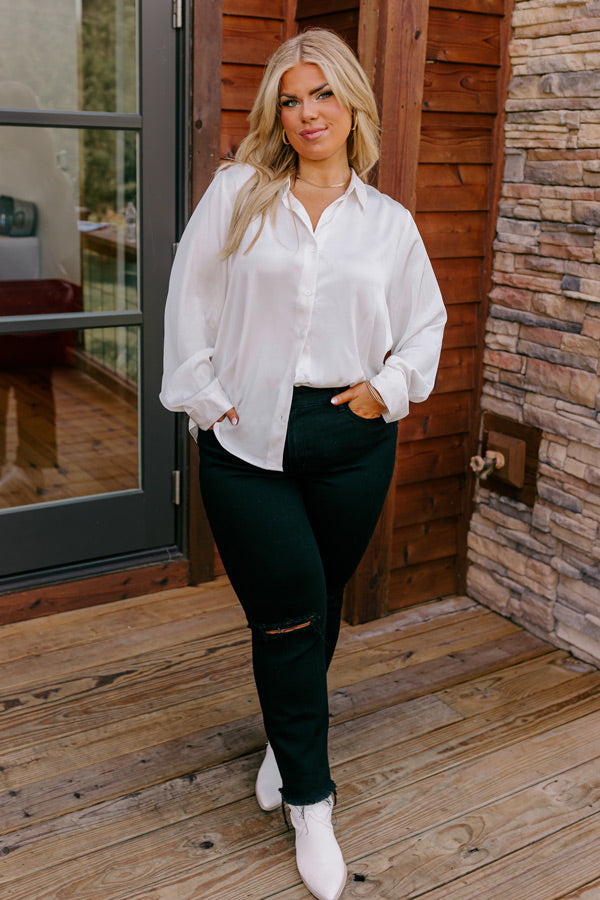Roaming The City Button Up in Ivory Curves