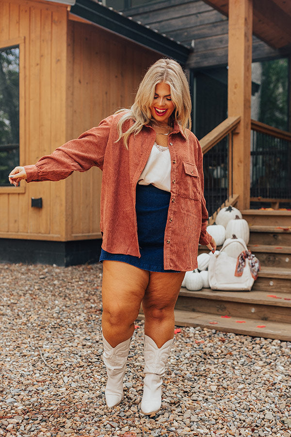 On My Mind Corduroy Button Up In Rust Curves Image - 4