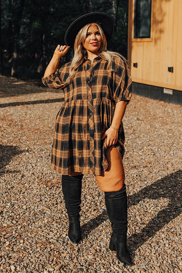 Never Pretend Plaid Dress In Camel Curves Image - 1