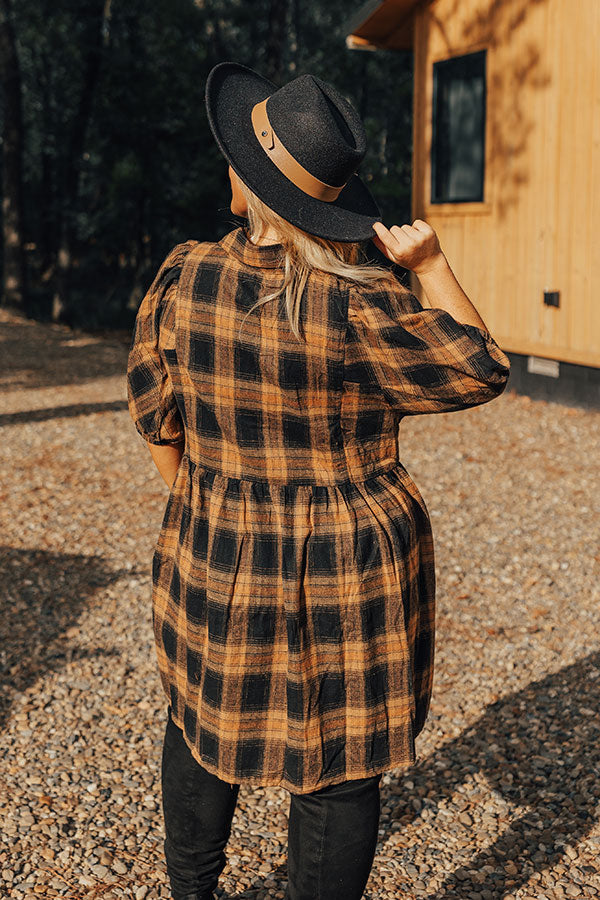 Never Pretend Plaid Dress In Camel Curves Image - 3